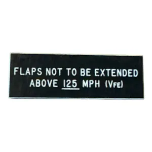 Aircraft Flaps Not To Be Extended Above 125 MPH VFE Cockpit Placard NOS Aviation